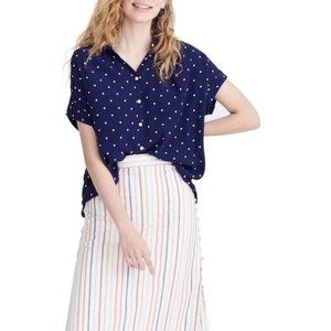 MADEWELL Central Drapey Popover Shirt in Grid Dot BLUE